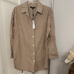 Chaser NWT women’s oversized brown striped dress shirt button down size M